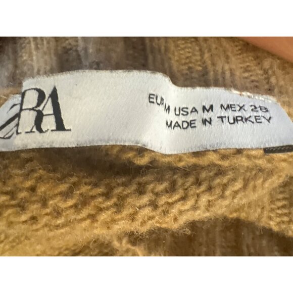 ZARA Camel Medium High-Neck Wool Blend Sweater Ribbed Cuffs & Hem - Picture 3 of 14